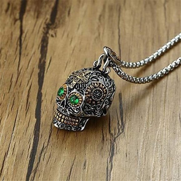 GTHIC Stainless Steel Damaged Half Face Skull Pendants  PUNK Stainless Steel Gothic Skeleton Pendants for Men/Women